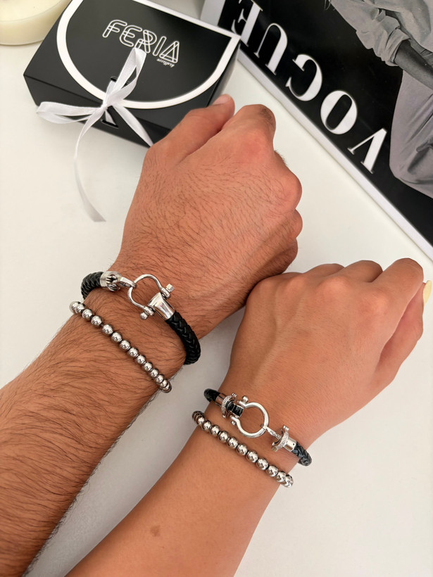 ست کاپلی دستبند امگا چرمی